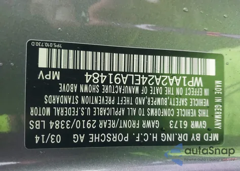 2014 Porsche Cayenne from USA, damaged, VIN WP1AA2A24ELA91484